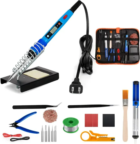 Kit de soldador, 80W 110V soldadores eléctricos digitales mejorados, con pantalla LCD, herramienta de soldadura de temperatura ajustable 39 en 1