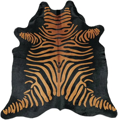 Miniatura 8 de Sunshine Cowhides Alfombra de piel de vaca 100% genuina con estampado de cebra, color beige sobre blanco roto, alfombra de estilo moderno para sala