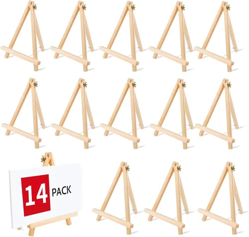 Paquete de 14 caballetes de madera de 9 pulgadas, caballete de fiesta de pintura, caballetes de mesa para niños, estudiantes, para pintura, lienzo