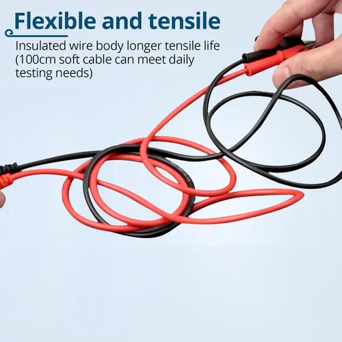 Miniatura 4 de 1 par de cable de prueba conector banana a pinzas cocodrilo, 100cm/3.28ft, corriente nominal de 15A, voltaje máximo de 1000V, cable de prueba