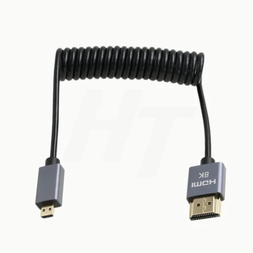 Miniatura 8 de Micro HDMI a ángulo recto HDMI 4K 8K Cable en espiral para Sony A6400 A7R Canon R5 R7 GH4 S5 Z50 Cámara ATOMOS Ninja V Portkeys Monitor Tipo A D