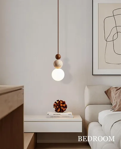 Miniatura 8 de Lámpara colgante de travertino amarillo natural, 10.6 pulgadas de alto, moderna lámpara colgante Wabi Sabi con 3 esferas de materiales diferentes