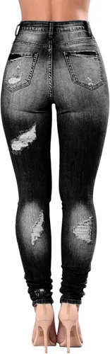Miniatura 34 de KUNMI - Pantalones de mezclilla clásicos de cintura alta para mujer, elásticos, con efecto de levantamiento de glúteos, ajustados