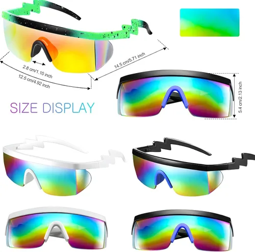 Miniatura 2 de 3 pares de gafas de sol retro semi sin montura de los años 80 y 90 con zigzag lentes transparentes de color arcoíris para hombres y mujeres