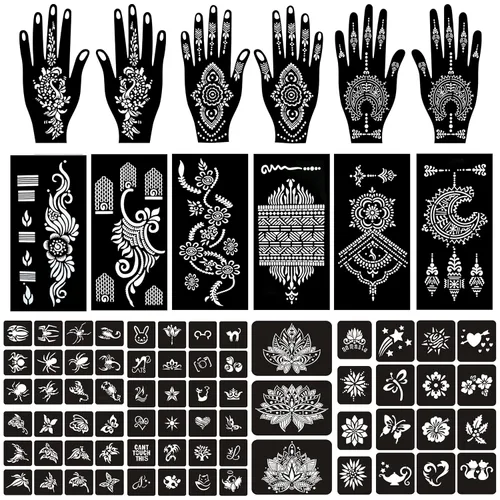 Miniatura 7 de 18 hojas de plantillas de henna para manos - plantillas temporales de tatuaje indias y árabes para arte en manos y cuerpo