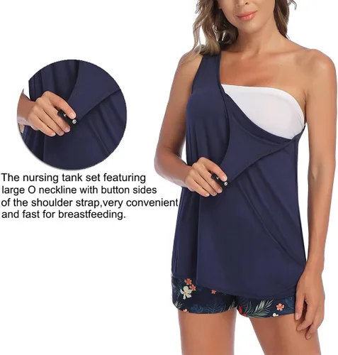 Miniatura 2 de Ekouaer - Conjunto de pijama maternal, diseño a rayas, para el hospital y el hogar