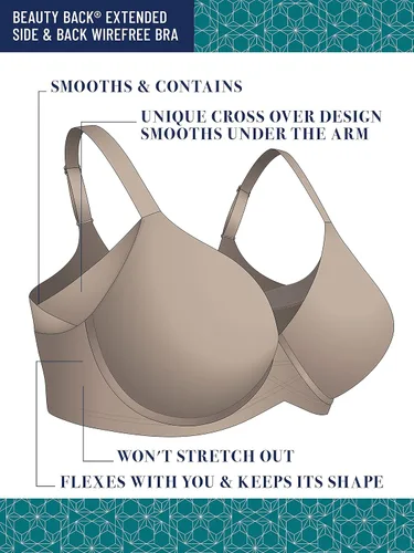 Miniatura 4 de Vanity Fair Brasier inalámbrico de figura completa para mujer, alisado lateral extendido y espalda, copas ligeramente forradas hasta DDD