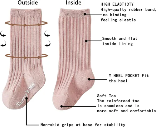 Miniatura 3 de Zumou Calcetines altos hasta la rodilla para niños pequeños, antideslizantes, antideslizantes, para bebés, niños y niñas, medias largas sin costuras