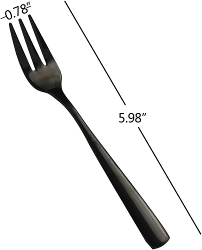 Miniatura 3 de Teyyvn Tenedor de postre de 16 piezas, tenedor de 3 dientes de acero inoxidable, tenedores para aperitivos, negro Appetizer Forks, 5.98 Inches