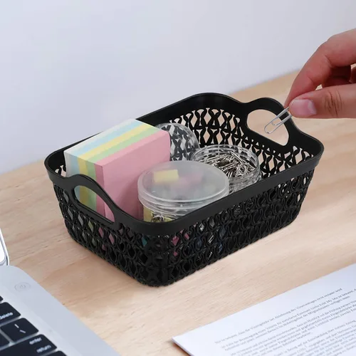 Miniatura 5 de Bandeja pequeña de plástico para almacenamiento de escritorio, color negro, 12 paquetes