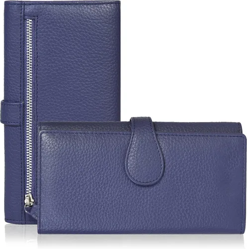 Miniatura 18 de Cartera de cuero genuino para mujer de cuero con bloqueo RFID - Tarjetero triple de diseñador para damas tipo clutch con ventana de identificación