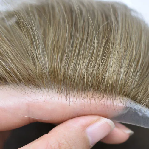 Miniatura 4 de Tupé para hombre, línea capilar natural, color gris, sistema de cabello humano real para hombres, postizo marrón con bucle en V para hombres, 8 x