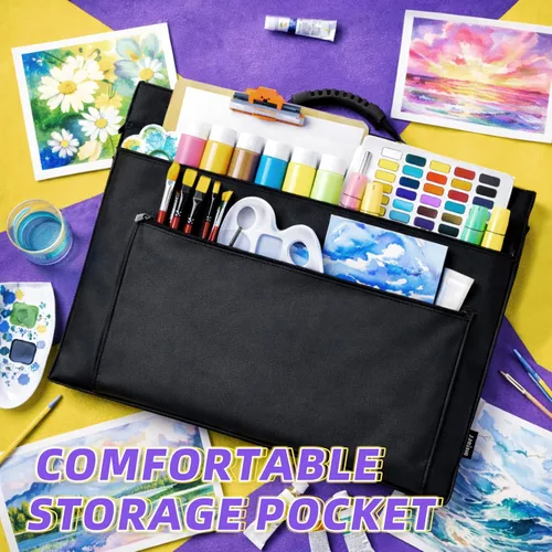 Miniatura 3 de JJRING 18x24 Bolsa de Portafolio de Arte - Estuche de Almacenamiento Grande con Asa y Correa de Hombro Ajustable, Carpeta de Portafolio para Obras