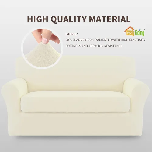 Miniatura 3 de Easy-Going Funda elástica para sofá de 2 piezas, protector de muebles de microfibra súper suave y resistente con parte inferior elástica para Marfil