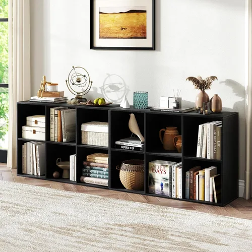 Miniatura 9 de Giantex Estantería de 6 cubos, estantería de 3 niveles, estante vertical horizontal con kits antivuelcos, organizador de almacenamiento moderno