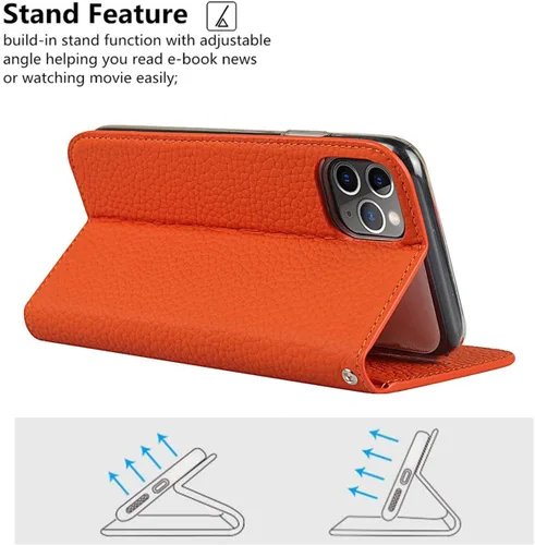 Miniatura 6 de iCoverCase Compatible con iPhone 11 Pro Max, funda magnética de piel auténtica con bloqueo RFID, correa para la muñeca y ranuras para tarjetas