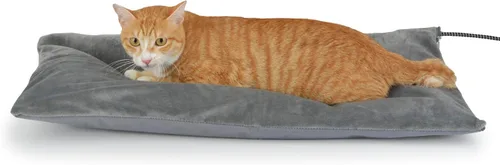 Miniatura 8 de Cama térmica para gatos al aire libre, almohadilla térmica suave para mascotas con cable envuelto en acero, calentador exterior de mascotas para Gris