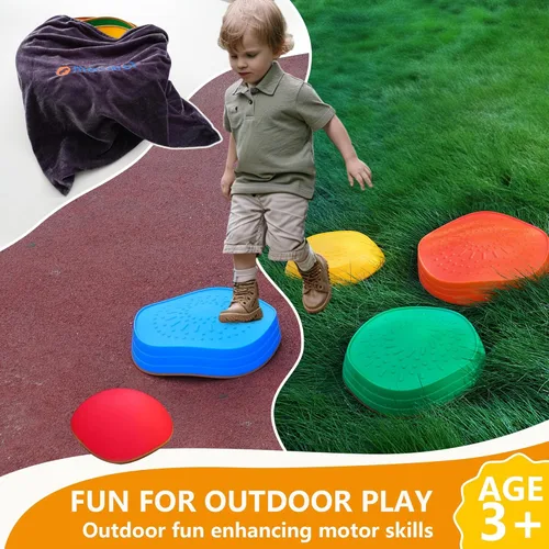 Miniatura 6 de makarci Stepping Stones para niños, 5 piedras de equilibrio de plástico antideslizantes, equipo de juego sensorial que promueve las habilidades