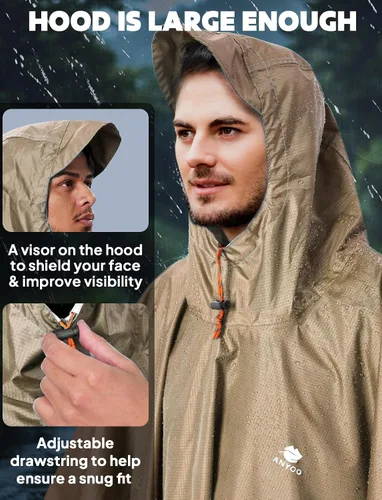 Miniatura 85 de ANYOO Poncho de lluvia con capucha para adultos, impermeable, ligero, para hombres y mujeres, chaqueta de lluvia reutilizable para emergencias al