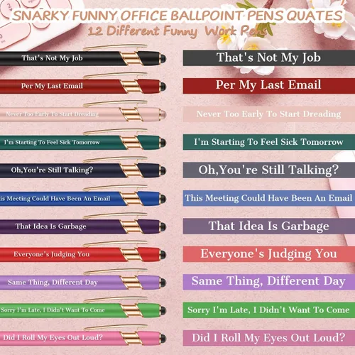 Miniatura 3 de Snarky - Bolígrafos de oficina divertidos, 12 unidades, con citas sarcásticas negativas, divertidas, con punta de lápiz capacitivo para colegas
