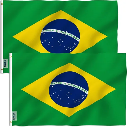 Anley Paquete de 2 banderas de Brasil Fly Breeze de 3 x 5 pies, color vivo y a prueba de decoloración, cabecera de lona y doble costura, banderas