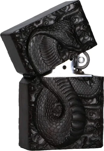 Miniatura 4 de Caja de carcasa de madera de ébano negro natural tallada para módulo Zippo (Serpiente Cobra)