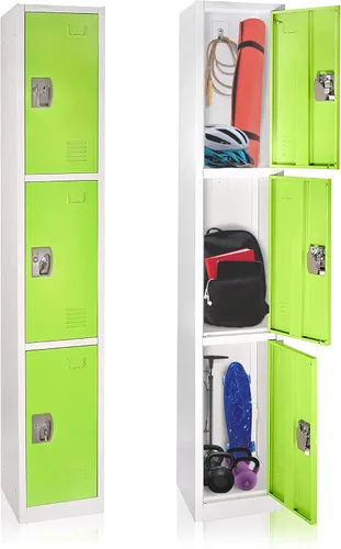 AdirOffice Armario escolar grande con 3 puertas y 3 ganchos para almacenamiento de garaje, armarios de almacenamiento de oficina (3 puertas, verde)