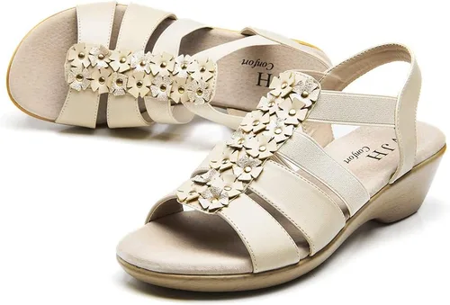 Miniatura 5 de VJH confort Sandalias de cuña para mujer, sandalias planas casuales con plataforma elástica de flores
