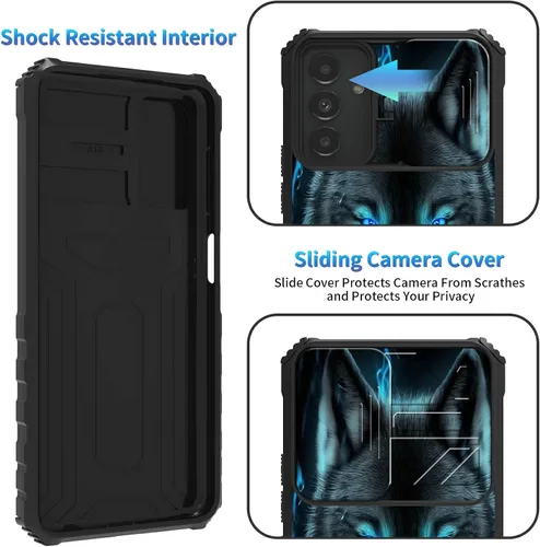 Miniatura 817 de Funda para Samsung Galaxy S22 Ultra 5G, Galaxy S22 Ultra con cubierta de cámara deslizante, funda resistente de doble capa con función atril Black