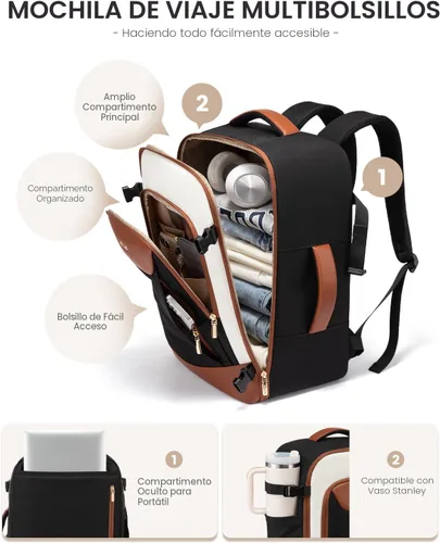Miniatura 5 de LOVEVOOK Mochila de viaje de 40 L para mujeres y hombres, mochila grande de mano para aviones, bolsa de viaje para artículos personales de la TSA