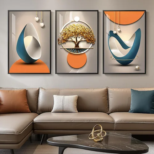 Miniatura 8 de Arte de pared moderno enmarcado en blanco y negro, 3 piezas de impresiones contemporáneas grandes para paredes, juego de 3 imágenes de hojas doradas