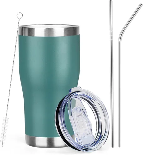 Miniatura 10 de MEZMUT - Paquete de 4 unidades de vaso de café aislado de 20 onzas con tapa y popote, vaso de viaje de acero inoxidable de doble pared