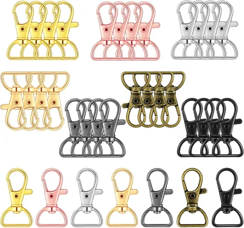 Miniatura 10 de Hotop 35 piezas de cierres giratorios para llavero, gancho de clip de metal de langosta con anillos en D para llavero, bolso, hardware, proyecto