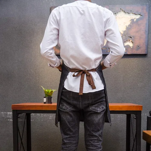Miniatura 3 de Delantal de mezclilla unisex ajustable con múltiples bolsillos para chef cocina, barbacoa y estudio