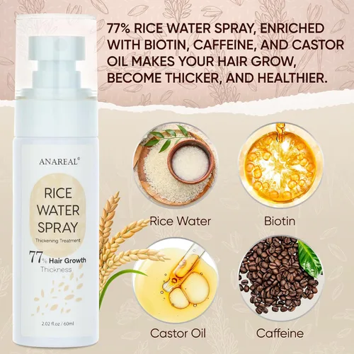 Miniatura 2 de Spray de aceite para el crecimiento del cabello: agua de arroz fermentada con biotina y aceite de ricino para engrosamiento diario del cabello