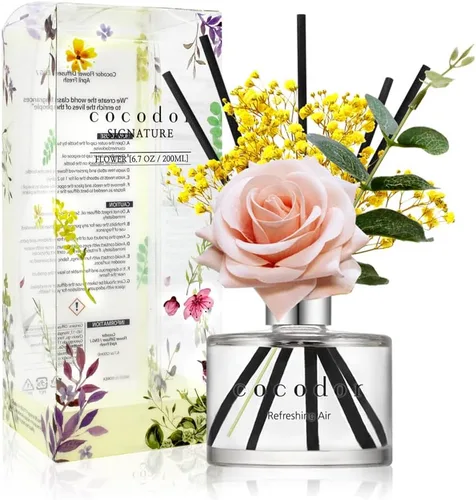 Miniatura 16 de COCODOR Juego de Difusor de Varillas de Junco con Flores / 6.7 oz / Eucalipto Limón / Difusor de Aroma con Varillas Fragancia para el Hogar Difusor