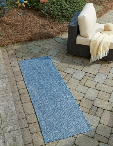 Miniatura 59 de Unique Loom Collection Alfombra de Área Plana Casual de Transición Sólida Jaspeada para Interiores/Exteriores (Pasillo 2' x 6' 1", Azul/Azul Marino)