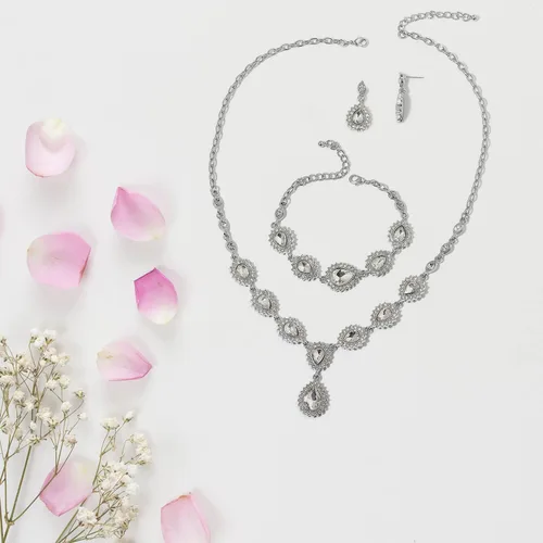 Miniatura 7 de Shop LC Costume Jewelry Set for Women Teardrop Necklace Bracelet Earrings Crystal Bridal Wedding Jewelry Sets for Brides Bridal Necklace 20" &