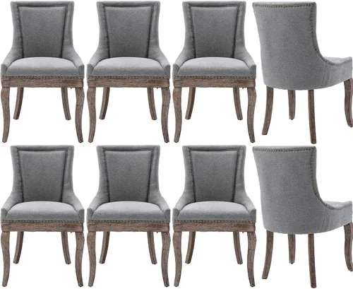 Miniatura 36 de Sillas de Comedor - Juego de 6 sillas de comedor modernas, tapizadas de tela con respaldo alto con ribete de cabeza de clavo y patas curvas
