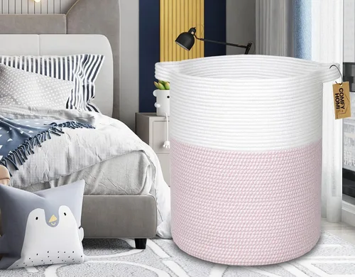 Miniatura 7 de COMFY-HOMI XXL Cesta grande de lavandería con asas, cesta de mantas para sala de estar Cesta decorativa tejida de cuerda de algodón, cesta