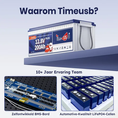 Miniatura 4 de Timeusb LiFePO4 Batería de 12 V 200 Ah Plus, batería de ciclo profundo con potencia de salida máxima de 2560 W, batería de litio integrada de 200 A