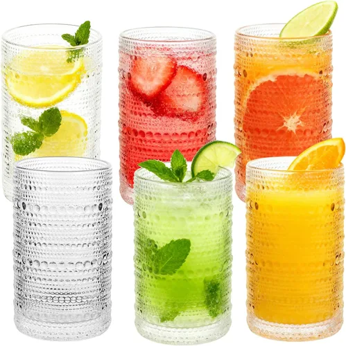 Miniatura 10 de Hobnail - Juego de 4 vasos de 12 onzas de estilo vintage, vidrio grueso y duradero, interior liso, apto para lavavajillas para agua, jugo, vino
