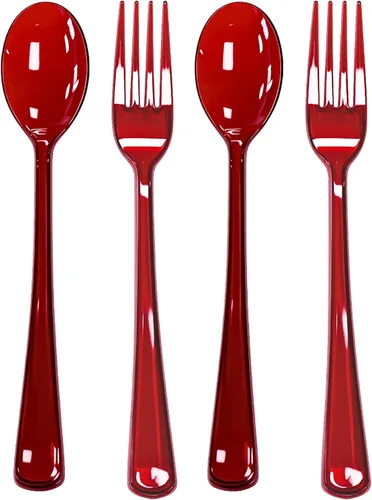 Miniatura 21 de Juego de cuchara y tenedor rosa intenso (50 cada uno) – Vajilla rosa intenso para fiestas, cubiertos de plástico duradero, cubiertos