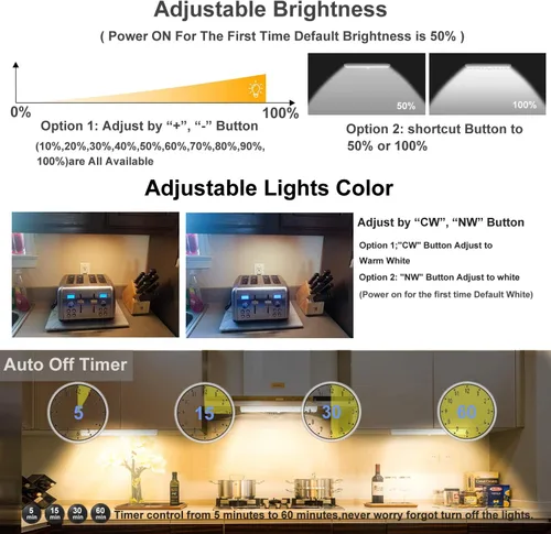 Miniatura 3 de LDOPTO Luces inalámbricas para debajo del gabinete, paquete de 4, luces recargables con control remoto, luces LED regulables para armario, luces