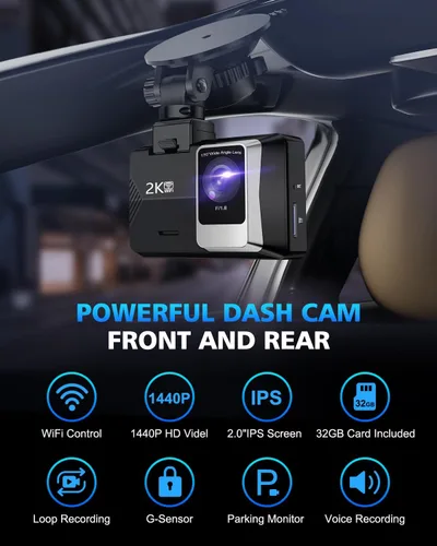 Miniatura 4 de SUVCON Dash Cam delantera y trasera 2K, negro