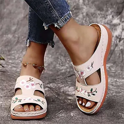 Miniatura 140 de Ladmiple Sandalias ortopédicas florales de moda 2023 con soporte de arco, zapatillas romanas casuales con puntera abierta
