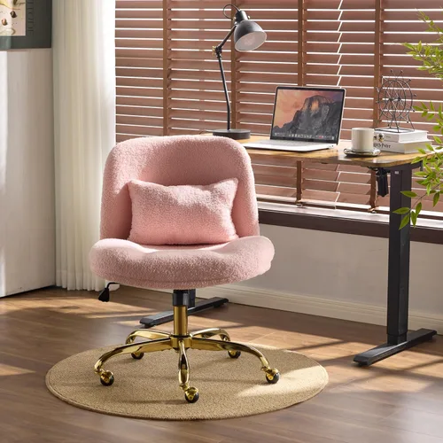 Miniatura 8 de VINGLI Silla de Oficina Ancha con Patas Cruzadas, Silla de Escritorio Ergonómica Buttprint Cómoda con Almohada y Base Dorada, Doble Uso con/sin