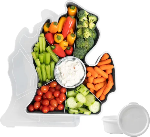 Miniatura 12 de KOLORAE Bandeja de Servicio Michigan - Bandeja Reutilizable Única de 7 Compartimentos en Forma de Guante del Estado con Taza para Aderezo. Ideal