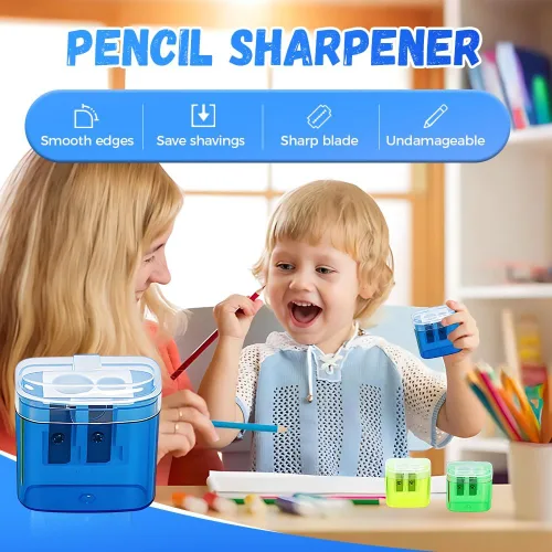 Miniatura 3 de Sacapuntas con tapa, sacapuntas manual de mano de doble agujeros para lápices estándar y jumbo, sacapuntas compacto y lindo para niños, adultos
