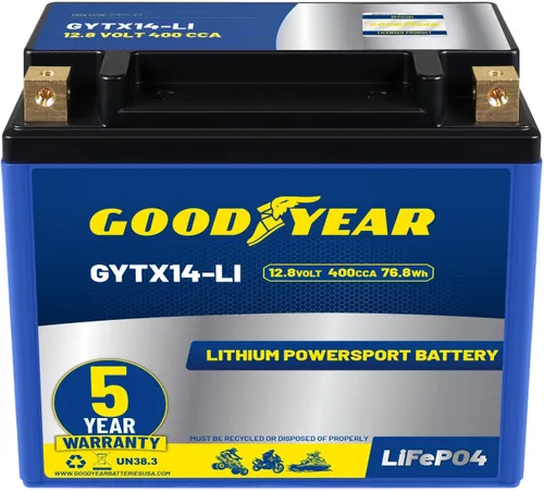 Miniatura 12 de Goodyear GYTX4L-LI LiFePO4 LiFePO4 12.8V 150CCA Batería recargable de alto rendimiento Powersport con reemplazo inteligente BMS para motocicleta